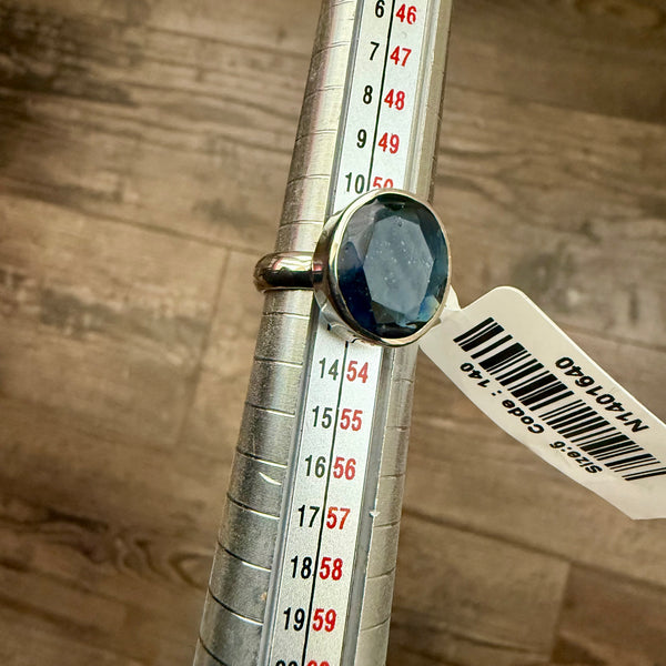 Ancient Navy Blue Roman Glass Stone Faceted Oval Ring Sterling Silver Size 6 New