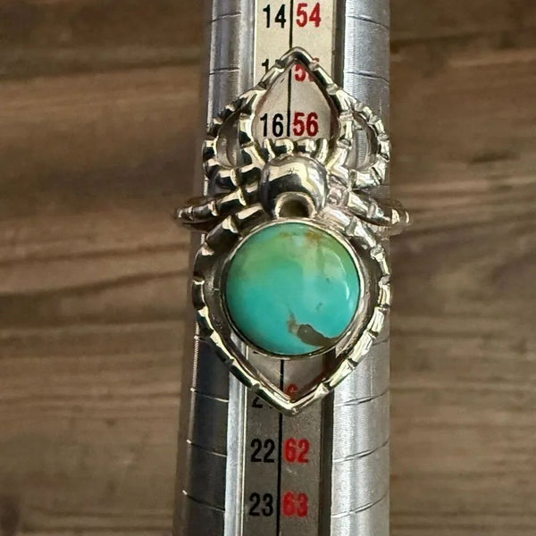 Round Turquoise Spider Boho Ring Sterling Silver Southwestern Sz 6