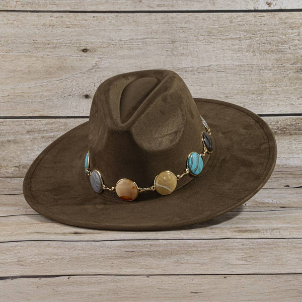 Semi Precious Stone Chain Band Fedora Hat