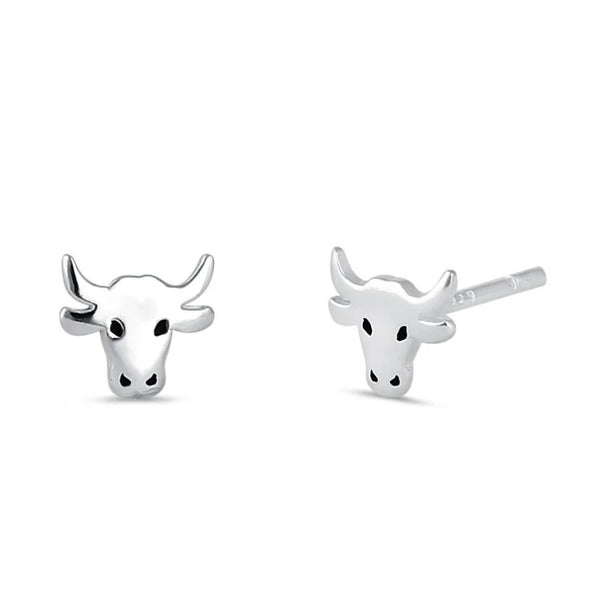 Sterling Silver Bull Steer Head Stud Push Back Cow Dainty Earrings New