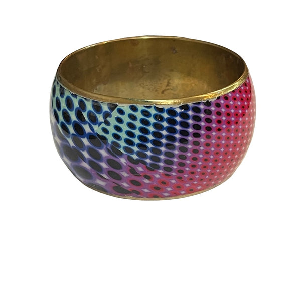 Wide Rainbow Color Enamel Bangle Bracelet Womens Vintage Abstract Oval Art Jewelry
