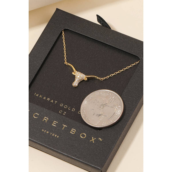 Secret Box Cz Stud Bull Head Pendant Necklace