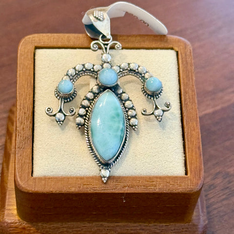Unique Natural Larimar Gemstone Necklace Pendant 925 Sterling Silver New