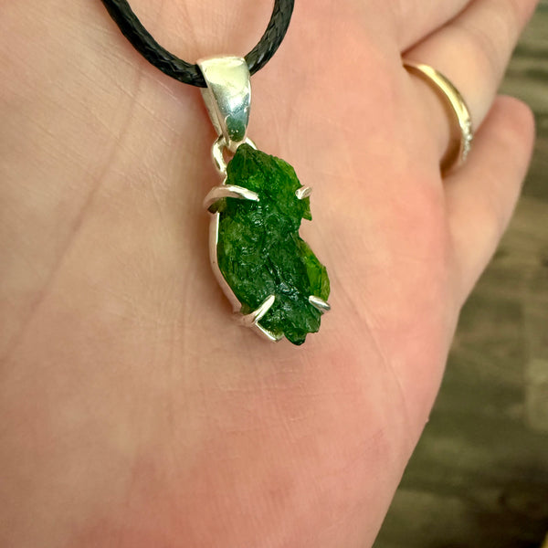 Unique Natural Raw Chrome Diopside Necklace Pendant Sterling Silver New