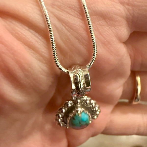 4.15cts Blue Copper Turquoise Pear Pendant Necklace Southwest Sterling Silver