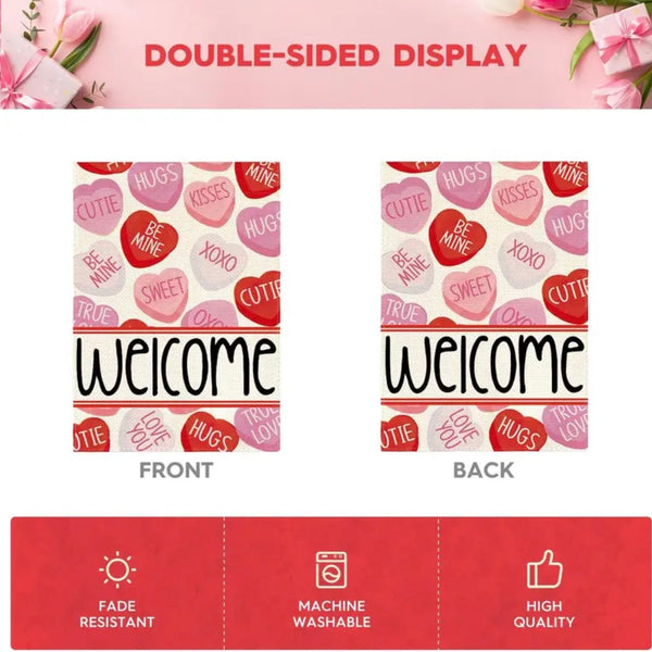Happy Valentine Welcome Garden Flag Double Sided With Heart Farmhouse New Decor
