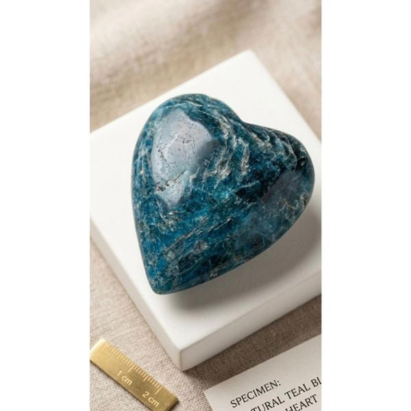 Large 3" Natural Teal Blue Apatite Heart - High Grade Polished Crystal Specimen