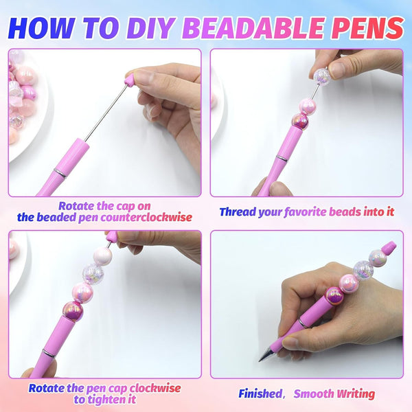 300 Pieces DIY Beadable Pen Kit – 100 Plastic Ballpoint Pens with Refills & Bags