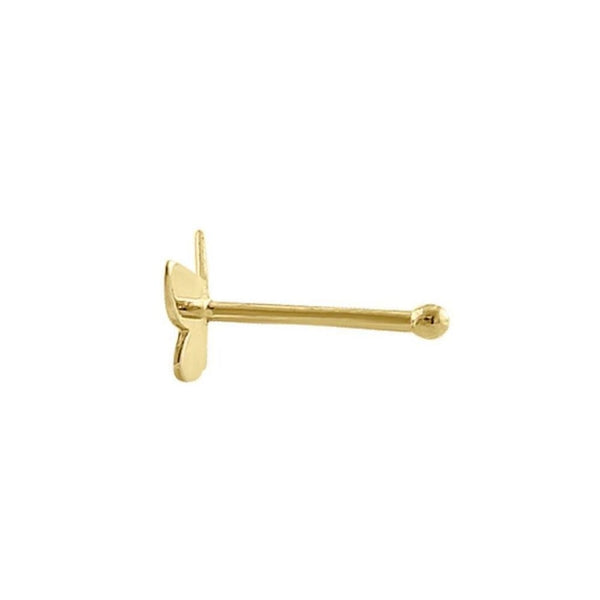 Solid 14K Yellow Gold Tiny Butterfly Straight Nose Stud New