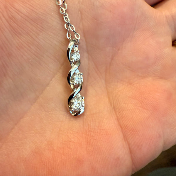 Stunning Moissanite 3 Round Stone Infinity Pendant Necklace Sterling Silver