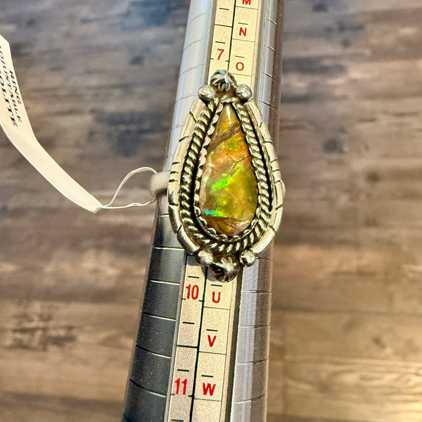 Southwest Rare Ammolite Sterling Silver Adjustable Ring Handmade New