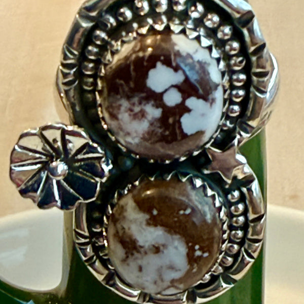 Wild Horse Turquoise Statement Ring Southwestern Double Stone Floral Framed
