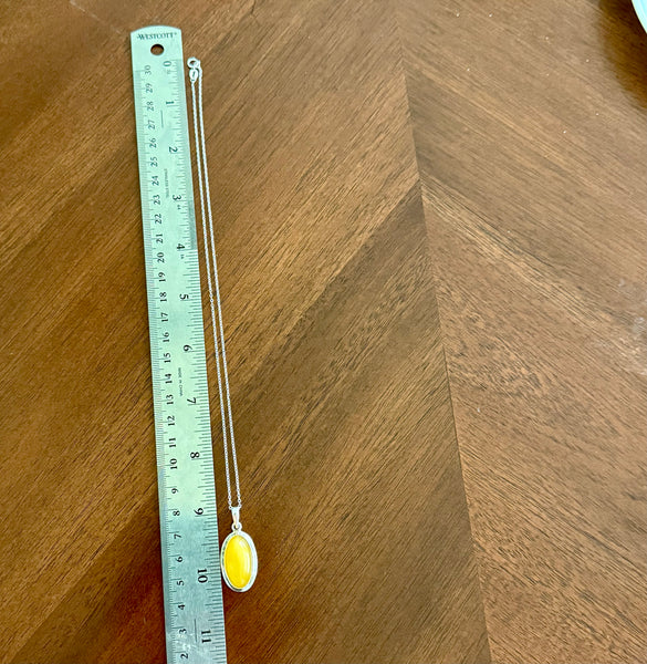 Natural Butterscotch Baltic Amber Oval Framed Pendant Necklace Sterling Silver