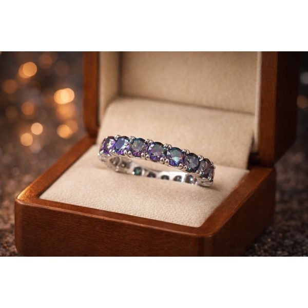 Mystic Topaz Eternity Band Sterling Silver Gemstone Ring 7