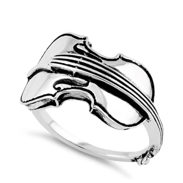 Sterling Silver Violin Unisex Ring New