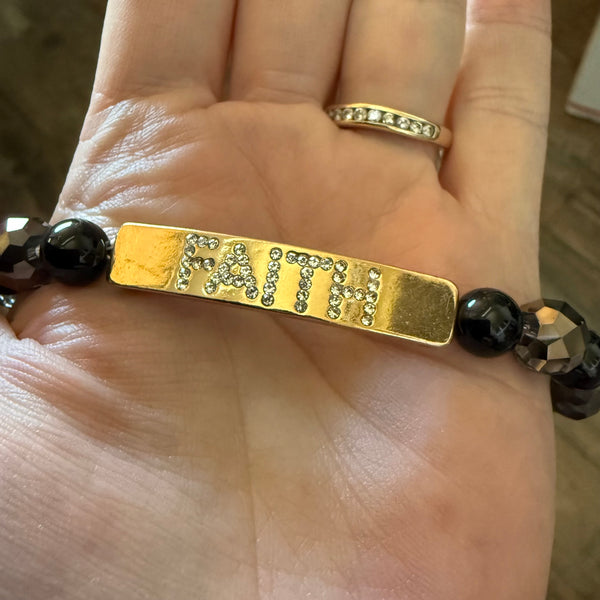 Black Agate Tiger's Eye and Multi Gemstone Set of 2 Faith Adjustable Bracelets