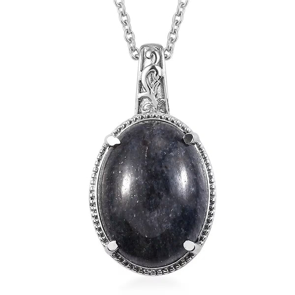 Blue Aventurine Oval Pendant Silver 20 In Necklace in 13.65 ctw New