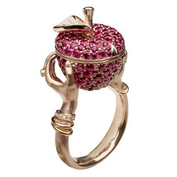 Pink Crystal Apple Ring Womens Secret Compartment Statement Jewelry New