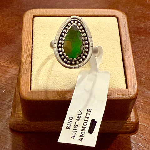 Southwest Rare Ammolite Sterling Silver Adjustable Ring Handmade New