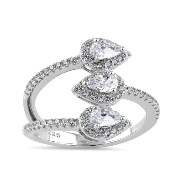 Sterling Silver Triple Pear Halo Wrap CZ Ring Size 6 New