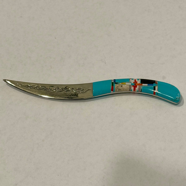 Southwestern Turquoise Gemstone Inlay Letter Opener Stainless Steal New