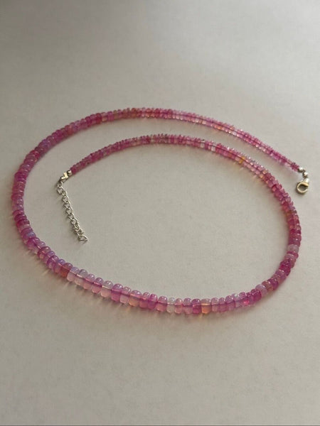 Stunning Pink Ethiopian Opal Necklace – Natural Fire Opal Beads, Silver Clasp