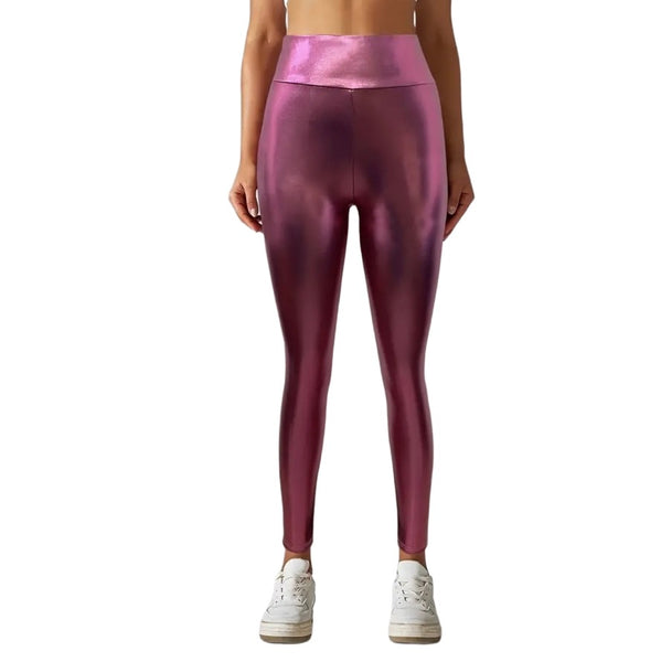 Yoga Workout Metallic Pink Pants Womens Running Fitness Running Sports Leggings XL
