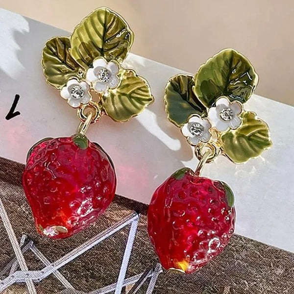 Strawberry Drop Dangle Earrings Womens Casual Rhinestone Retro Jewelry New