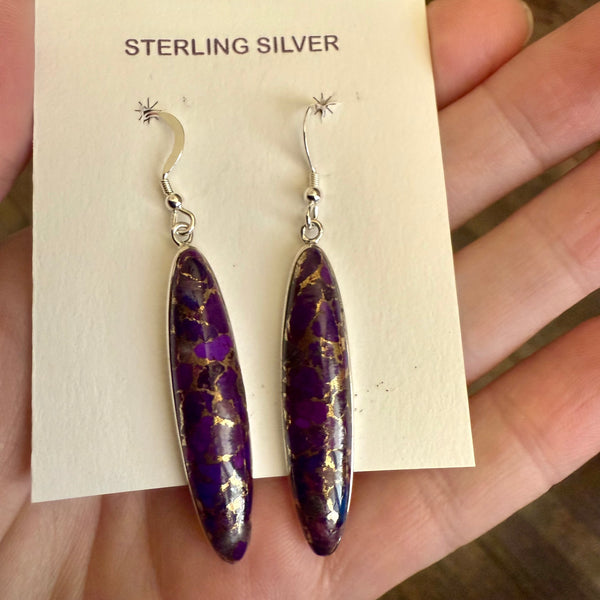 Mojave Purple Turquoise Sterling Silver Earrings Southwestern Boho Long Oval New