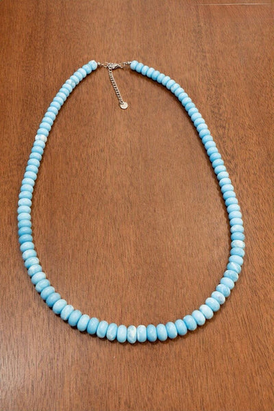 8mm Larimar Beaded Necklace • Adjustable 22” • Caribbean Blue Gemstone Jewelry