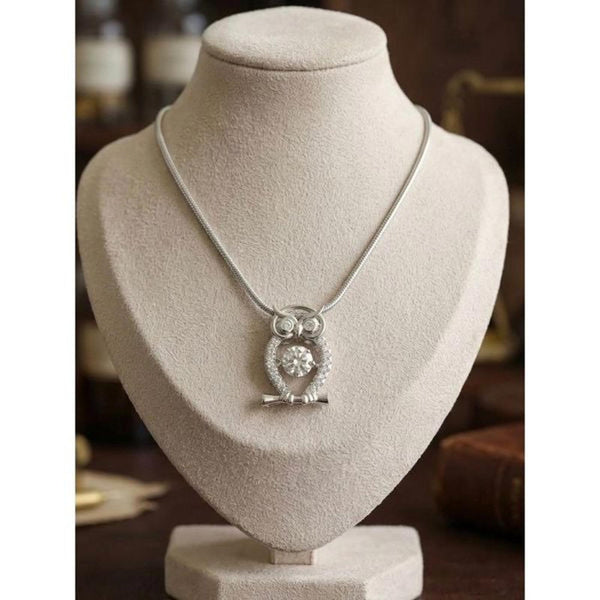 0.61 Ctw D Color VVS1 Moissanite Dancing Owl Pendant Necklace Artisan Crafted