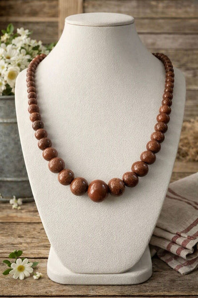 Goldstone Beaded Necklace • Sparkling Brown Gemstone Statement Jewelry Gift