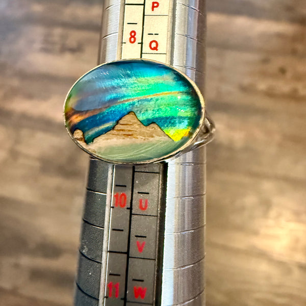 Unique Aurora Opal Ring Northern Lights Sterling Silver Unisex Trendy Size 9 New