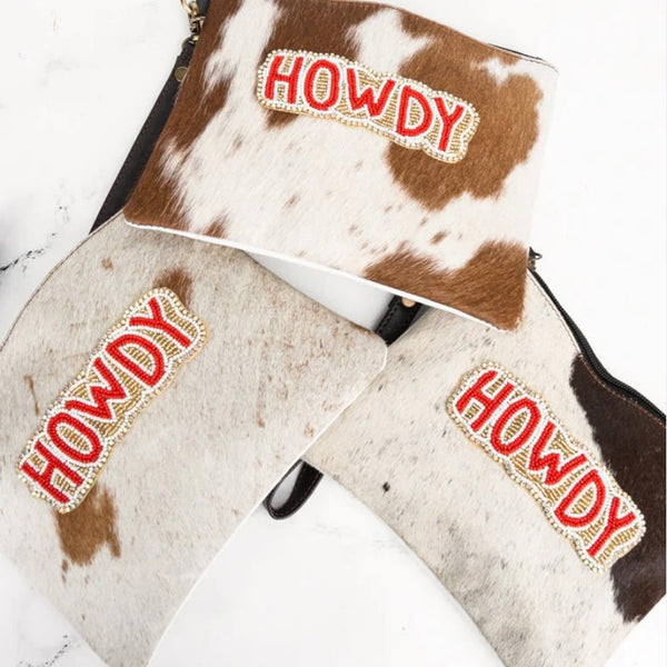 Cowgirl Western Howdy Cowhide Wristlet Boho Clutch New