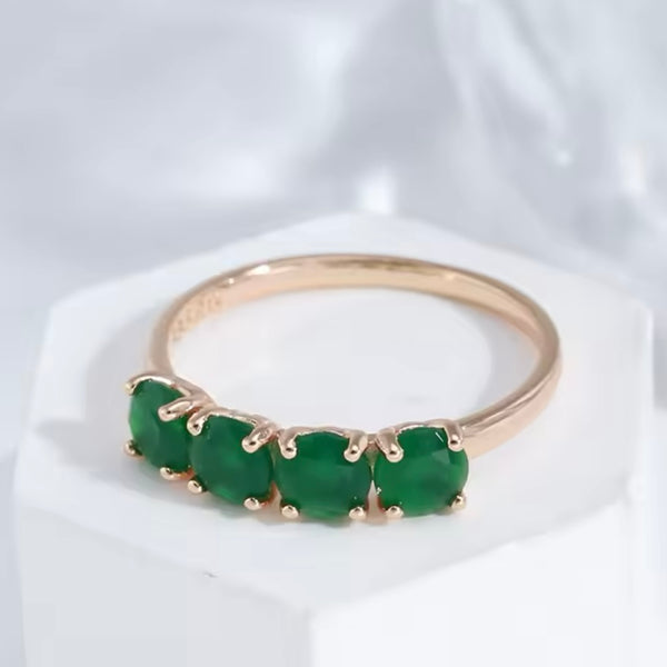 Stunning Round Natural 4 Stone Emerald 18k Gold Ring Womens Size 8 New