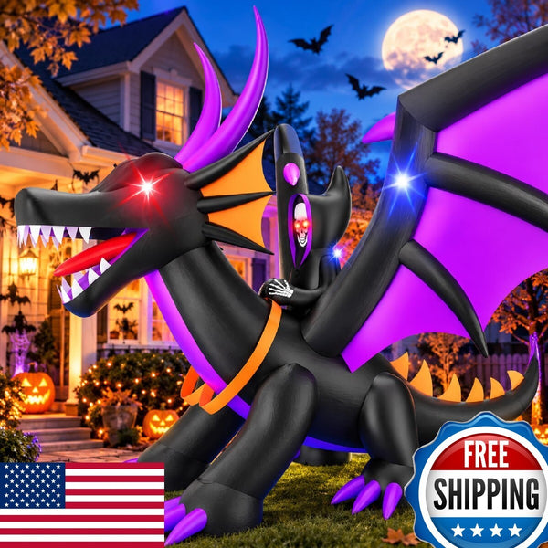 7FT Halloween Inflatable Dragon with LED Lights for Outdoor