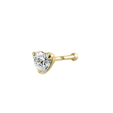 New Solid 14K Yellow Gold Heart CZ Nose Stud