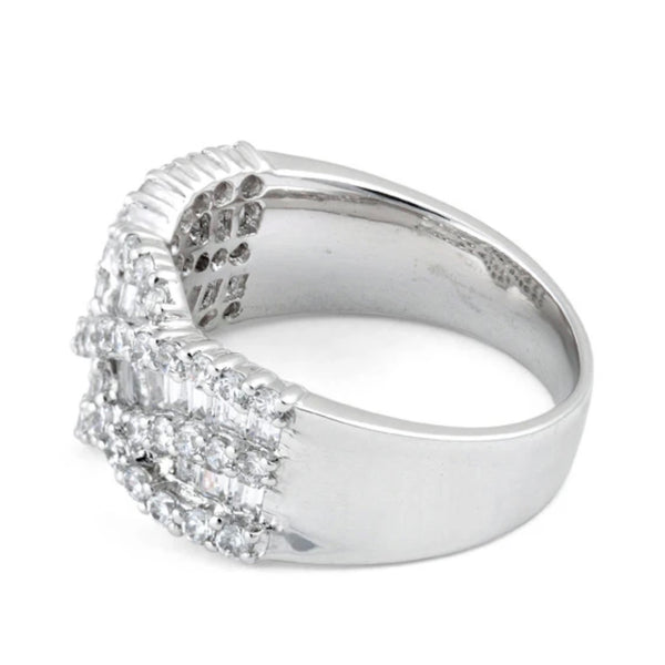 Sterling Silver Elegant Wave Pattern Clear CZ Ring New