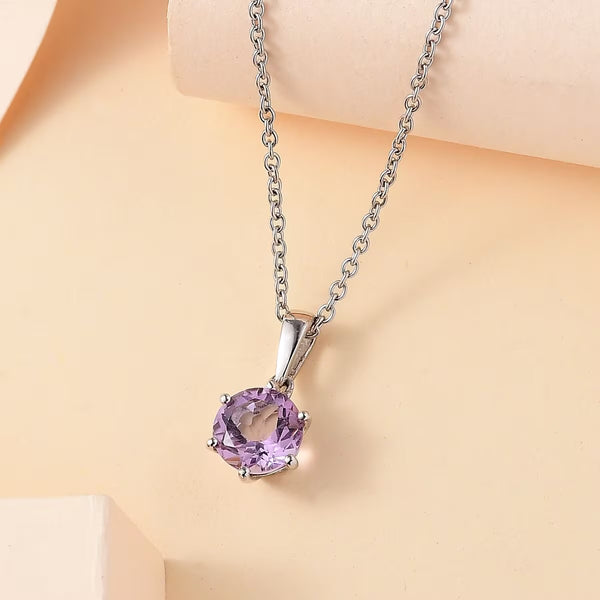 Rose De France Amethyst 1.90 ctw Pendant Silver Necklace Round Cut New