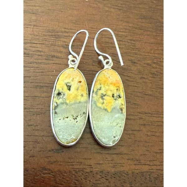 Southwestern Natural Bumblebee Jasper Oval Earrings Silver