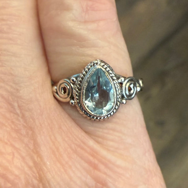Natural Topaz Sterling Silver Ring Dainty Marquise Cut Bali Framed Sz 4 New