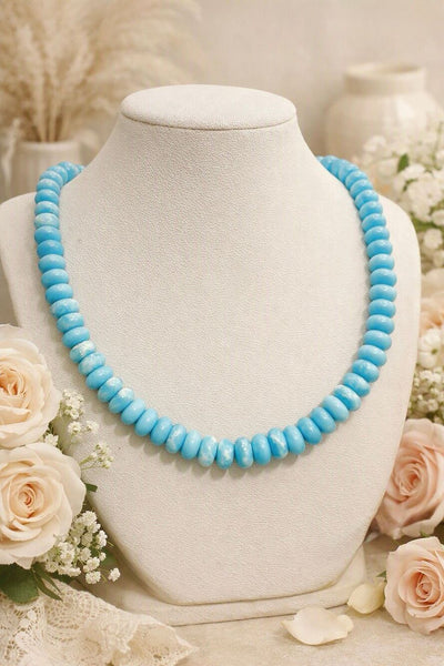 8mm Larimar Beaded Necklace • Adjustable 22” • Caribbean Blue Gemstone Jewelry