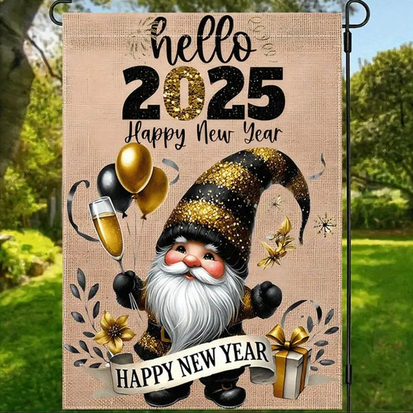 Happy New Year Garden Flag Holiday Gnome Fireworks Home Decor Brand New