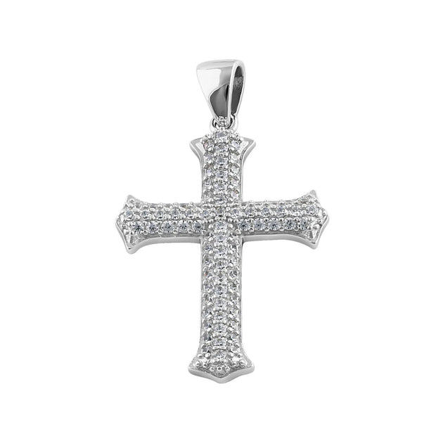 Sterling Silver Medieval Cross Round Cut Clear CZ Necklace Pendant New