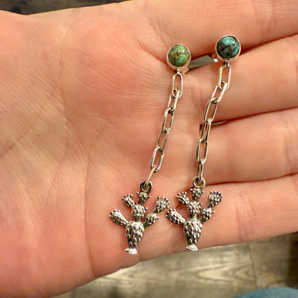 Unique Turquoise Paperclip Dangle Earrings BohoSouthwest Sterling Silver New
