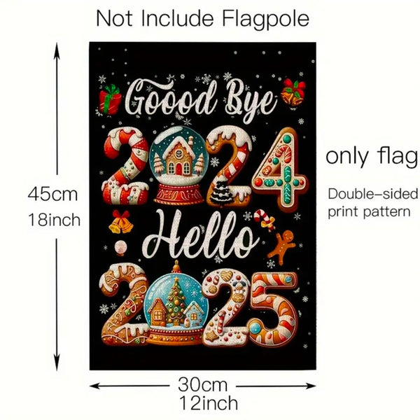 Happy New Year Garden Flag Holiday Gingerbread Outside Home Decor Brand New