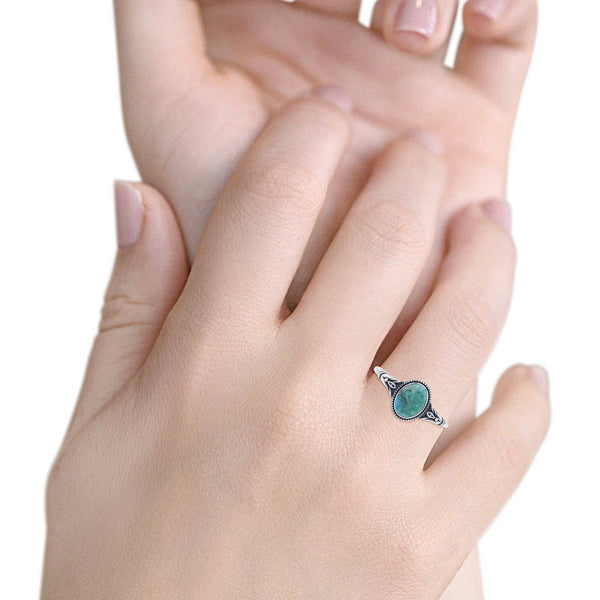 Oval Turquoise Floral Ring Oxidized