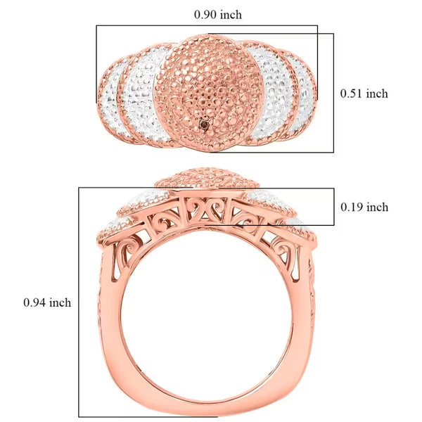 Natural Champagne Diamond Accent Scalloped Ring in Platinum Bond & 18K Rose Gold