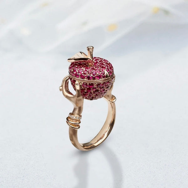 Pink Crystal Apple Ring Womens Secret Compartment Statement Jewelry New