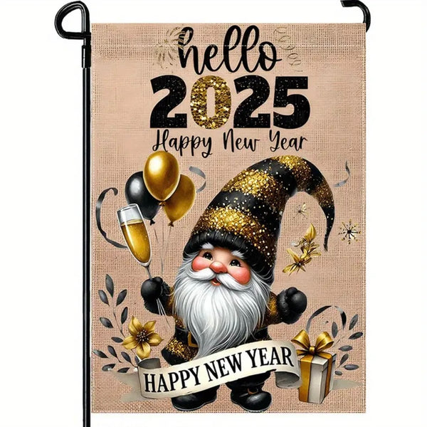 Happy New Year Garden Flag Holiday Gnome Fireworks Home Decor Brand New